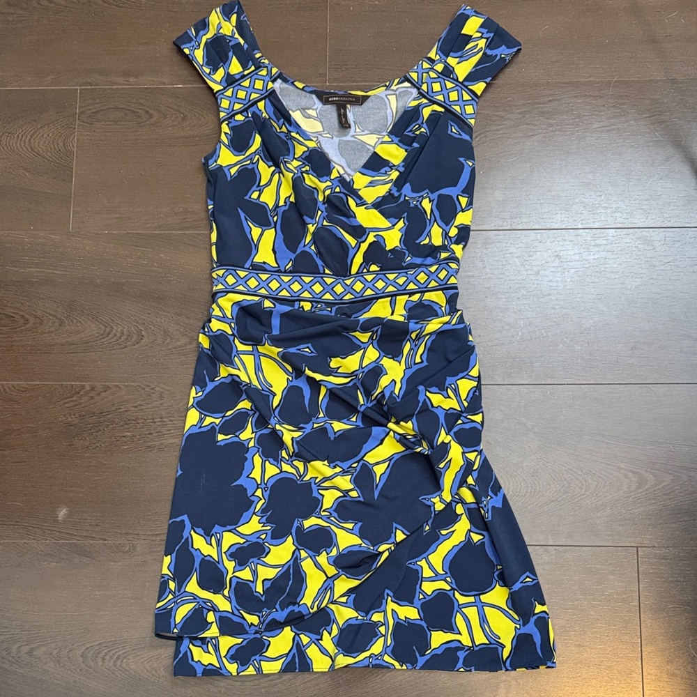 BCBGMaxAzria Blue and Yellow Floral Mini Dress